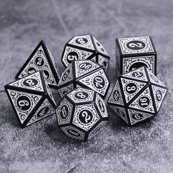 Magic Flame 7pc Dice Set inked in White